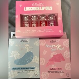 Luscious Lip Oils Set - Vanilla, Peach, Cherry, Strawberry
With eye patches